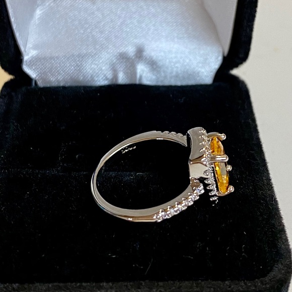 925 Sterling Silver Yellow Canary CZ Halo Ring - Picture 4 of 12